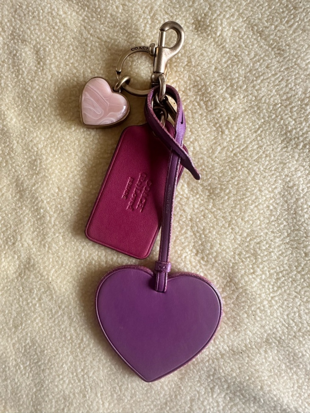 COACH Purple & Pink Heart Leather Key & Card Holder Charm